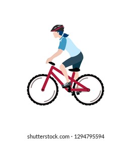 Woman on a sport bicycle. Vector illustration isolated on white background.  Healthy lifestyle.