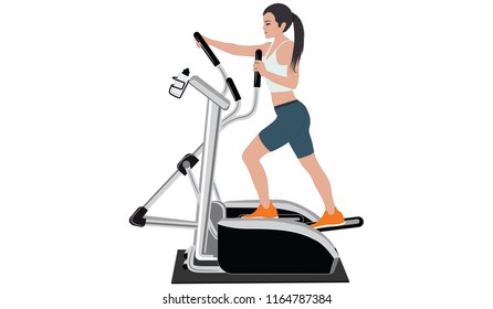 Woman on a stepper simulator - flat style - isolated on white background - art vector