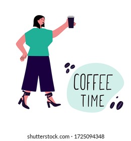 Woman on the street drinking morning coffee.Take away coffee. Coffee on the go