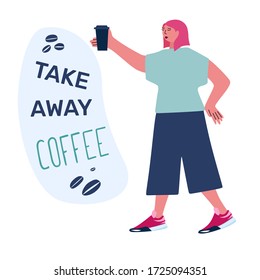 Woman on the street drinking morning coffee.Take away coffee. Coffee on the go