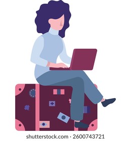 Woman on suitcase vector ticket online icon