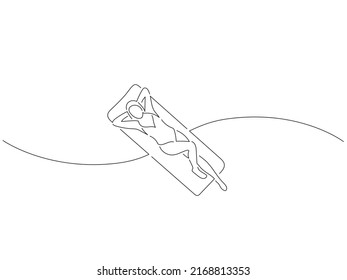 Woman on summer vacation in line art drawing style. Composition of a person on holidays. Black linear sketch isolated on white background. Vector illustration design.