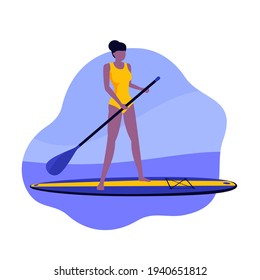 woman on a sup board with a paddle, vector