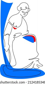 The woman on the throne. Ancient statue line art vector