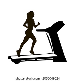Woman on a treadmill. Sports. Cardio. Fitness. Flat style. Shadow.