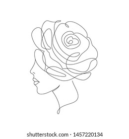 Woman on white background.One line drawing style.Tattoo idea.