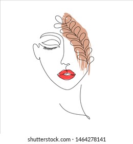 Woman on white background.One line drawing style.Design for t-shirt.