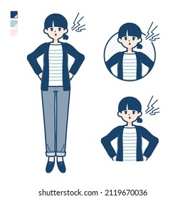 A Woman with one knot hair with anger images.It's vector art so it's easy to edit.