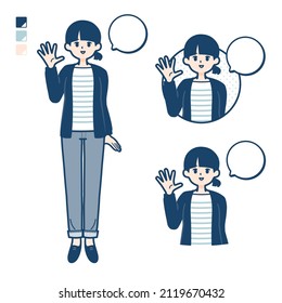 A Woman with one knot hair with greeting images.It's vector art so it's easy to edit.
