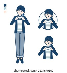 A Woman with one knot hair with making a heart symbol by hand images.It's vector art so it's easy to edit.