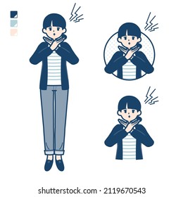 A Woman with one knot hair with Making a Cross with arms images.It's vector art so it's easy to edit.