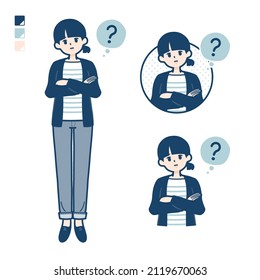 A Woman with one knot hair with Question images.It's vector art so it's easy to edit.