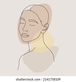 Woman. One line drawing the face and hair. Abstract female portrait. The modern art of minimalism.