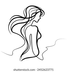 Woman one line drawing on white isolated background. art, Vector illustration