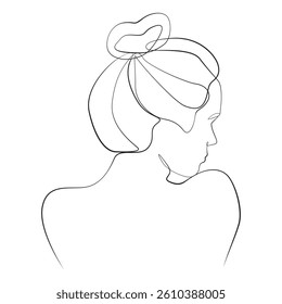 Woman one line drawing on white isolated background 