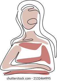 woman one line sits carefully listens, looks. Abstract picture for background, logo, postcards.