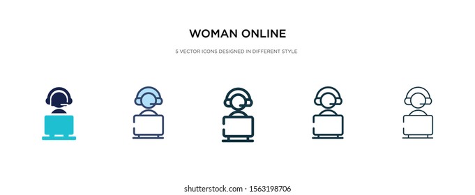 woman online icon in different style vector illustration. two colored and black woman online vector icons designed in filled, outline, line and stroke style can be used for web, mobile, ui