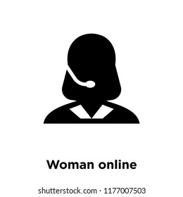 Woman online icon vector isolated on white background, logo concept of Woman online sign on transparent background, filled black symbol