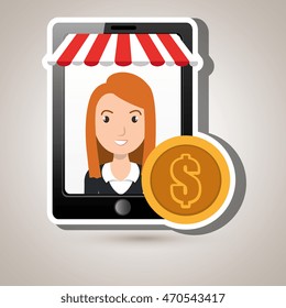 woman online market money vector illustration graphic