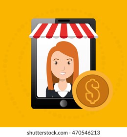 woman online market money vector illustration graphic
