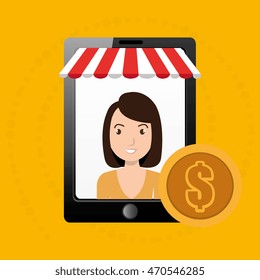 woman online market money vector illustration graphic