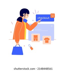 Woman Online shopping cart concept for landing