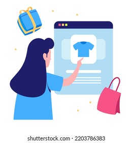 woman online shopping e commerce choose product to buy and purchase