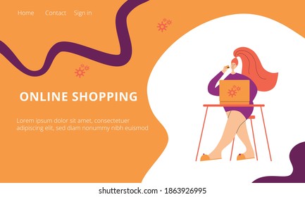 Woman online shopping. Web shop in sale landing page. Vector stock illustration isolated on white background. EPS10