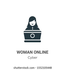 Woman online vector icon on white background. Flat vector woman online icon symbol sign from modern cyber collection for mobile concept and web apps design.
