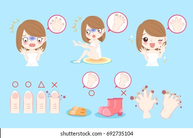 woman with onychomycosis on the blue background
