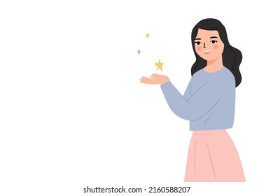 woman with open hand presenting something