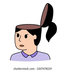 Woman with open mind. Empty head. Concept of readiness for knowledge. Creative thinking. Outline cartoon illustration