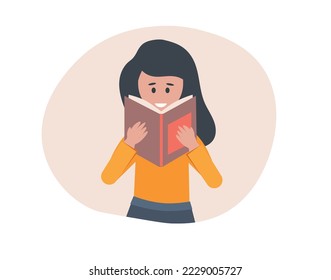 Woman with open paper book. Girl read book, fascinating literature, novel.