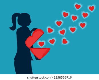 woman open up. The concept of love and trust. Spreading love. vector 