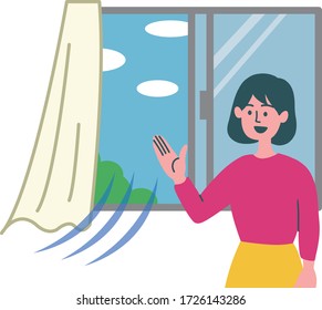 woman open window ventilate young