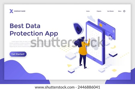 Woman opening access to bank account with fingerprint. Data protection concept isometric vector illustration. Biometric info security technology using cartoon character for landing page