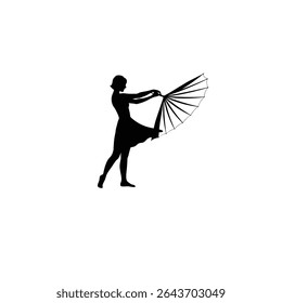 woman opening umbrella silhouette on white background