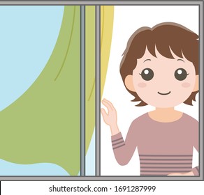 A woman opening a window and ventilating