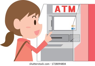A woman operating an automated teller machine