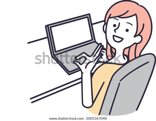 Woman Operating Computer Simple Illustration Stock Vector (Royalty Free ...