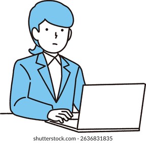 Mulher operando um computador : vetor
