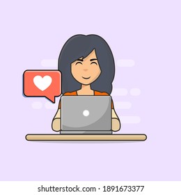 Woman Operating Laptop Cartoon Vector Icon Illustration