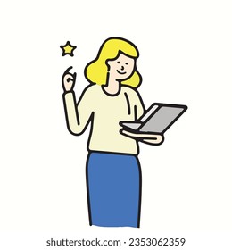 Una mujer está operando un vector portátil.