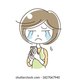 A woman operating a mobile phone - Cry