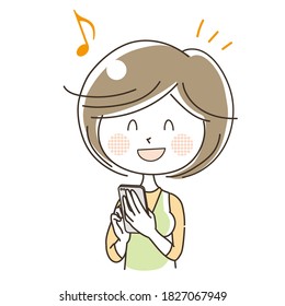 A woman operating a mobile phone - Happy