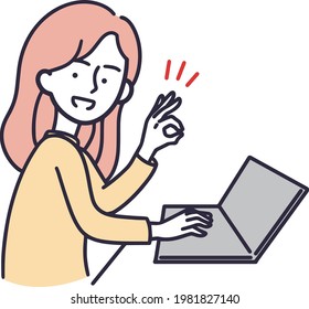 Woman operating a PC simple illustration