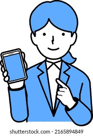 Woman operating a smartphone Illustration material: Vector
