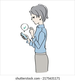 Woman operating a smartphone vector