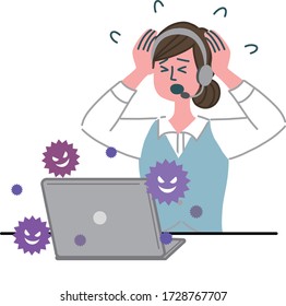 virus de error del ordenador portátil de operador femenino