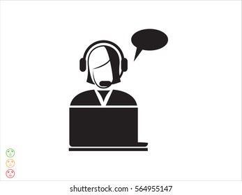 woman operator, headphones, icon, vector illustration eps10